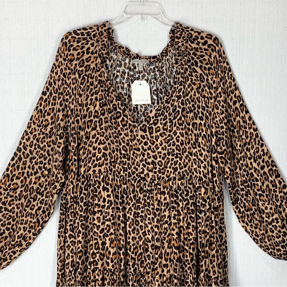 Wonderly NWT Leopard Print Long Sleeve V-Neck Tiered Skirt Mini Dress - Size 3X - Picture 4 of 16